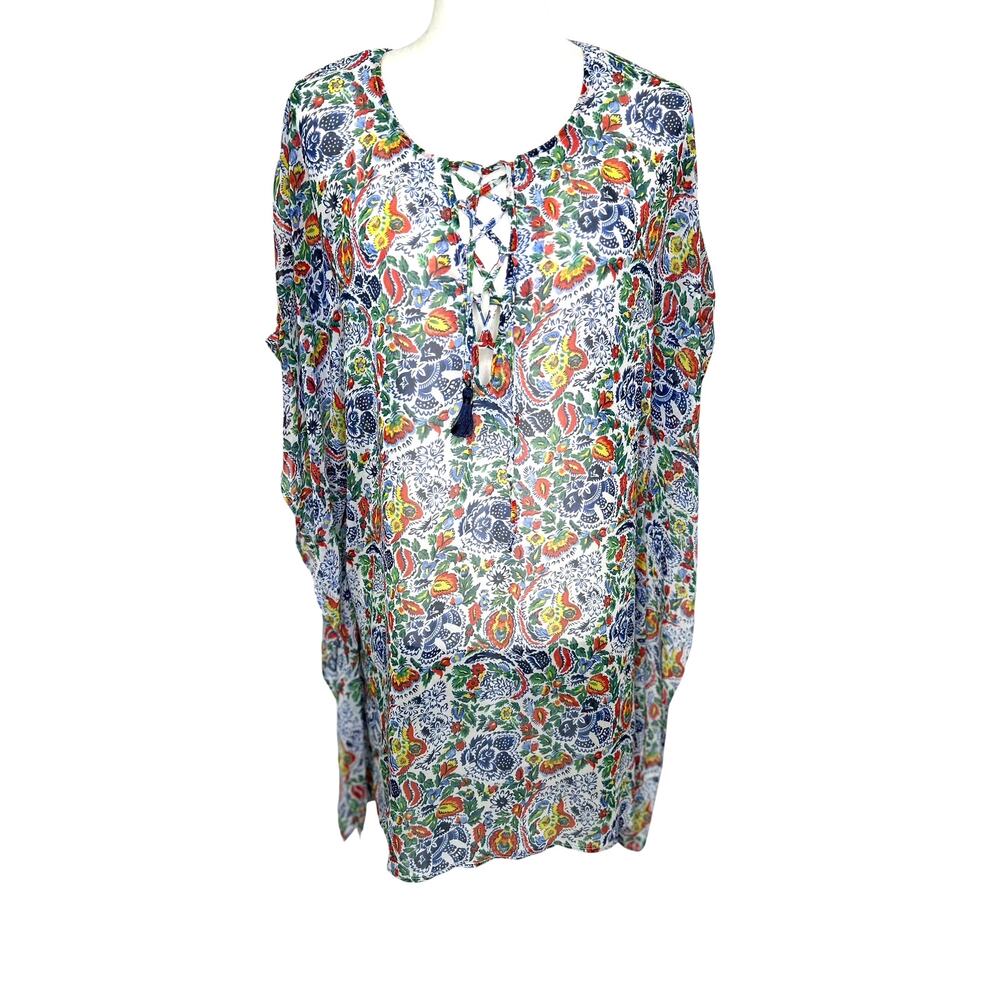Tommy Bahama Paradise Provincial Blue Multi Floral V-Neck Coverup Tunic XS